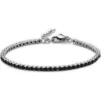 New Bling 9NB-1221 Zilveren Tennisarmband met Zirkonia Steentjes 3mm - Zwart - 16,5+3cm - Rhodium - Zilver