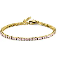 New Bling 9NB-1229 Zilveren Tennisarmband met Zirkonia Steentjes 3mm - Roze - 16,5+3cm - Zilver - Verguld/Goud op Zilver