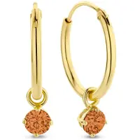 New Bling 9NB-1208 Zilveren Oorringen met Zirkonia hangertje 3mm - Oranje - 15 mm - Zilver - Verguld/Goud op Zilver