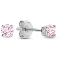 New Bling 9NB-1147 Zilveren Oorknopjes met Zirkonia Steentje 3mm - Roze - Rhodium - Zilver