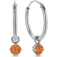 New Bling 9NB-1199 Zilveren Oorringen met Zirkonia hangertje 3mm - Oranje - 15 mm - Rhodium - Zilver