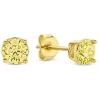 New Bling 9NB-1171 Zilveren Oorknopjes met Zirkonia Steentje 4mm - Geel - Zilver - Verguld/Goud op Zilver