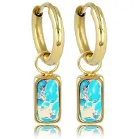 My Bendel - Minimalistische Goudkleurige Oorbellen met Blue Howlite Edelsteen - 10mm - Goudkleurige Oorringen met Imperial Jasper Elegantie - met Luxe Cadeauverpakking | Sieraden Voor Dames