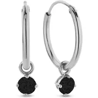 New Bling 9NB-1203 Zilveren Oorringen met Zirkonia hangertje 3mm - Zwart - 15 mm - Rhodium - Zilver