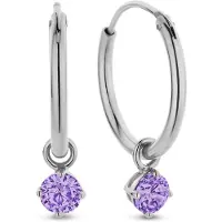 New Bling 9NB-1202 Zilveren Oorringen met Zirkonia hangertje 3mm - Paars - 15 mm - Rhodium - Zilver