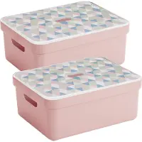 Sunware Sigma Home Opbergbox - 24L - Set van 2 - Roze/Triangel