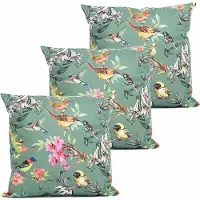Anna's Collection buitenkussen bloem - 3x - groen - 45 x 45 cm - Water en UV bestendig