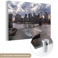 MuchoWow Glasschilderij 60x40 cm - Schilderij acrylglas - New York - Brooklyn Bridge - Manhattan - Foto op glas - Schilderijen