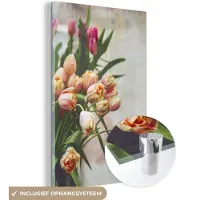 MuchoWow Glasschilderij 80x120 cm - Schilderij acrylglas - Bossen met tulpen - Foto op glas - Schilderijen