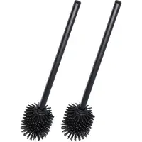 Zeller 2x Stuks WC/Toiletborstel los - hygienisch silicone - RVS steel - D7 x 39 cm - zwart - Toiletborstels