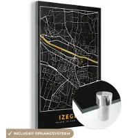 MuchoWow Glasschilderij 60x90 cm - Schilderij acrylglas - Plattegrond - Stadskaart - Izegem - Goud - Kaart - Foto op glas - Schilderijen
