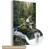 MuchoWow Glasschilderij 100x150 cm - Schilderij acrylglas - Natuur - Waterval - Bomen - Herfst - Foto op glas - Schilderijen