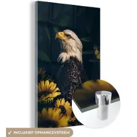 MuchoWow Glasschilderij 120x180 cm - Schilderij acrylglas - Adelaar - Geel - Bloemen - Botanisch - Foto op glas - Schilderijen