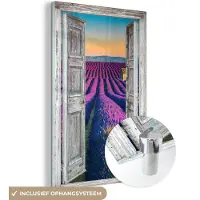 MuchoWow Glasschilderij 120x180 cm - Schilderij acrylglas - Lavendel - Zomer - Doorkijk - Bloemen - Foto op glas - Muurdecoratie woonkamer - Wanddecoratie slaapkamer - Schilderijen