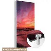 MuchoWow Glasschilderij 60x120 cm - Schilderij acrylglas - Strand - Zee - Natuur - Avond - Foto op glas - Schilderijen