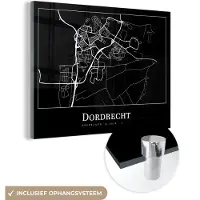 MuchoWow Glasschilderij 160x120 cm - Schilderij acrylglas - Kaart - Dordrecht - Plattegrond - Stadskaart - Foto op glas - Schilderijen