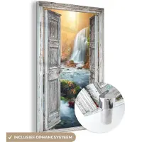 MuchoWow Glasschilderij 120x180 cm - Schilderij acrylglas - Waterval - Doorkijk - Landschap - Foto op glas - Muurdecoratie woonkamer - Wanddecoratie slaapkamer - Schilderijen