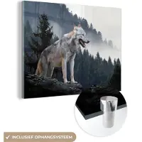 MuchoWow Glasschilderij 160x120 cm - Schilderij acrylglas - Wolf - Dier - Bos - Foto op glas - Schilderijen