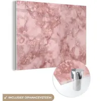 MuchoWow Glasschilderij 160x120 cm - Schilderij acrylglas - Rose gold - Glitter - Marmer - Agaat - Foto op glas - Schilderijen