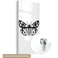 MuchoWow Glasschilderij 60x120 cm - Schilderij acrylglas - Vlinder - Botanisch - Vintage - Zwart wit - Foto op glas - Schilderijen