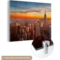 MuchoWow Glasschilderij 160x120 cm - Schilderij acrylglas - Skyline - New York - Zon - Foto op glas - Schilderijen