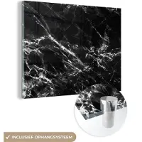 MuchoWow Glasschilderij 160x120 cm - Schilderij acrylglas - Zwart - Wit - Marmer - Luxe - Foto op glas - Schilderijen