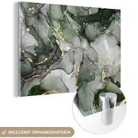 MuchoWow Glasschilderij 180x120 cm - Schilderij acrylglas - Luxe - Marmer - Groen - Foto op glas - Schilderijen