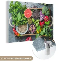 MuchoWow Glasschilderij 180x120 cm - Schilderij acrylglas - Kist - Fruit - Gezond - Foto op glas - Schilderijen