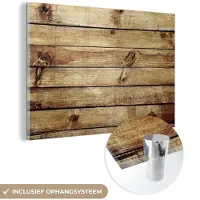 MuchoWow Glasschilderij 180x120 cm - Schilderij acrylglas - Hout - Planken - Structuur - Foto op glas - Schilderijen