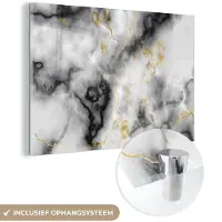 MuchoWow Glasschilderij 180x120 cm - Schilderij acrylglas - Agaat - Goud - Marmer - Edelstenen - Foto op glas - Schilderijen