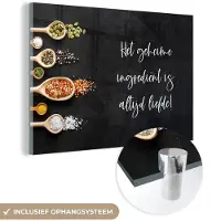 MuchoWow Glasschilderij 180x120 cm - Schilderij acrylglas - Spreuken - Keuken - Het geheime ingrediënt is altijd liefde! - Quotes - Liefde - Foto op glas - Schilderijen