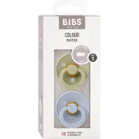 BIBS Colour Fopspenen - 2-pack - Maat 1 - Rond - Khaki/Dusty Blu - - 0-6 mnd - Fopspenen
