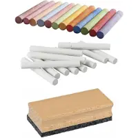 Rayher Hobby Krijtjes set met schoolbord bordenwisser - Schoolbordkrijtjes