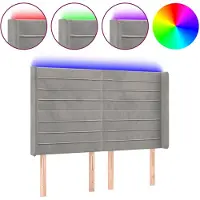vidaXL Hoofdbord LED 147x16x118/128 cm fluweel lichtgrijs