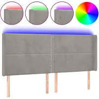 vidaXL Hoofdbord LED 203x16x118/128 cm fluweel lichtgrijs