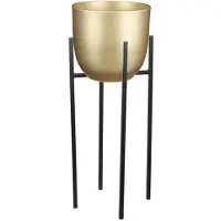 Mica Decorations Bloempot D25 cm goud met plantenpot verhoger zwart/metaal van 55 cm - Plantenpotten