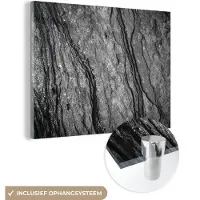 MuchoWow Glasschilderij zwart wit - Graniet - Steen - Zwart - Wit - 160x120 cm - Foto op glas - Decoratie woonkamer
