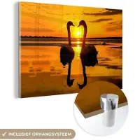 MuchoWow Glasschilderij - Acrylglas - Zwaan - Zonsondergang - Water - Vogel - Foto op glas - 180x120 cm - Glasschilderij vogels - Wanddecoratie - Glasschilderij natuur - Muurdecoratie
