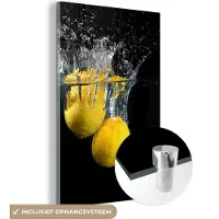 MuchoWow Glasschilderij 120x180 cm - Schilderij acrylglas - Citroen - Fruit - Stilleven - Water - Geel - Foto op glas - Schilderijen