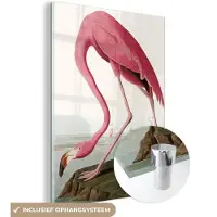 MuchoWow Glasschilderij - Flamingo - Vintage - Vogel - Kunst - Foto op glas - Woonkamer - 120x160 cm - Acrylglas - Glasschilderij natuur - Muurdecoratie - Woondecoratie