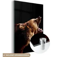 MuchoWow Glasschilderij 60x80 cm - Schilderij acrylglas - Beer - Wild dier - Tanden - Foto op glas - Schilderijen