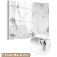 MuchoWow Glasschilderij 160x120 cm - Schilderij acrylglas - Marmer - Grijs - Wit - Abstract - Marmerlook - Foto op glas - Schilderijen
