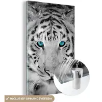 MuchoWow - Glasschilderij - Acrylglas - Foto op glas - Dieren - Tijger - Ogen - Blauw - 120x180 cm - Glasschilderij tijger - Wanddecoratie glas