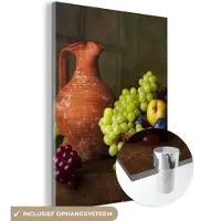 MuchoWow Glasschilderij 120x160 cm - Schilderij acrylglas - Rustiek - Fruit - Kan - Mand - Stilleven - Foto op glas - Schilderijen