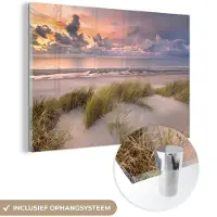 MuchoWow Glasschilderij natuur - Strand - Zee - Duin - Zonsondergang - Foto op glas - Wanddecoratie - Glasschilderij strand - 180x120 cm - Acrylglas - Muurdecoratie - glasschilderijen woonkamer
