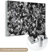 MuchoWow Glasschilderij zwart wit - Zwart - Wit - Steen - Graniet - 180x120 cm - Foto op glas - Slaapkamer decoratie
