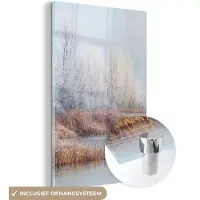 MuchoWow Glasschilderij 120x180 cm - Schilderij acrylglas - Landschap - Winter - Sneeuw - IJs - Ochtend - Foto op glas - Schilderijen