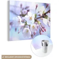 MuchoWow Glasschilderij 160x120 cm - Schilderij acrylglas - Bloemen - Sakura - Tak - Foto op glas - Schilderijen