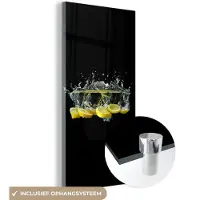 MuchoWow Glasschilderij 60x120 cm - Schilderij acrylglas - Citroen - Fruit - Geel - Stilleven - Water - Foto op glas - Schilderijen