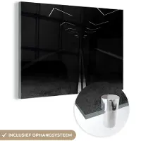 MuchoWow Glasschilderij 180x120 cm - Schilderij acrylglas - Zwart - Wit - Weg - Tunnel - Foto op glas - Schilderijen